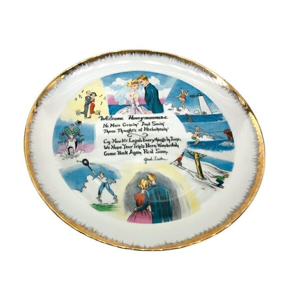 Vintage MCM Honey-Moon-ers Poem Decorative Plate - Picture 3 of 6